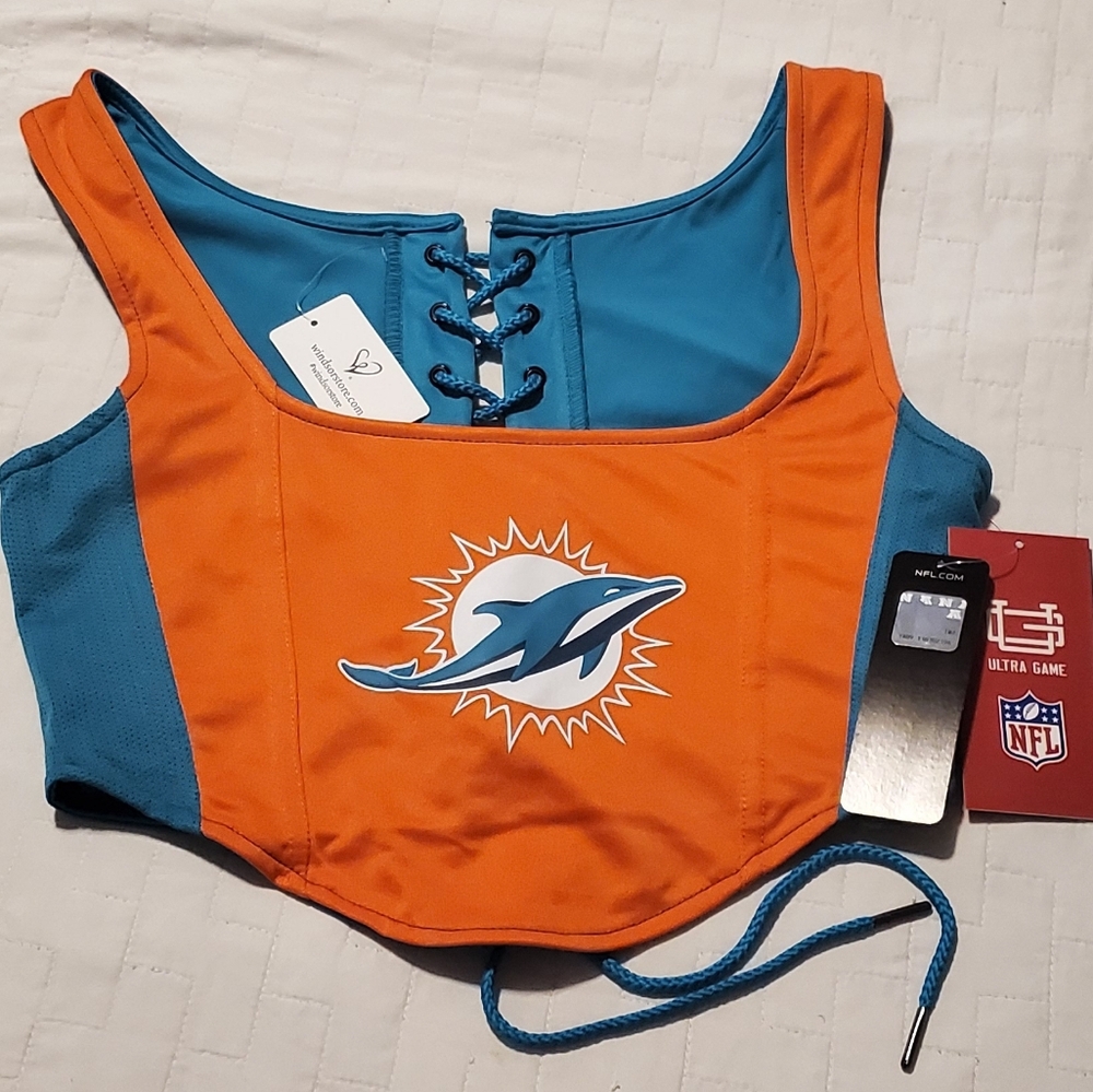 💕 NFL Miami Dolphins 💕 Lace-Up Crop Top NWT